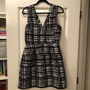 Madewell Fit and Flare Navy and White Velvet Dress